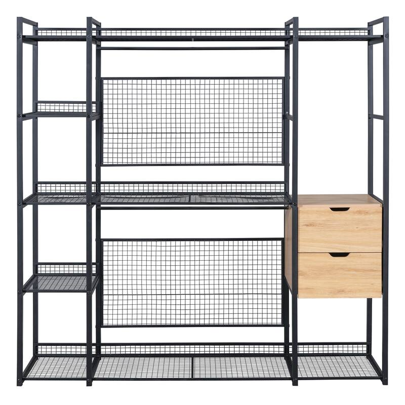 Open-Style Wardrobe with Hanging Rails, Shelves and Drawers - N/A