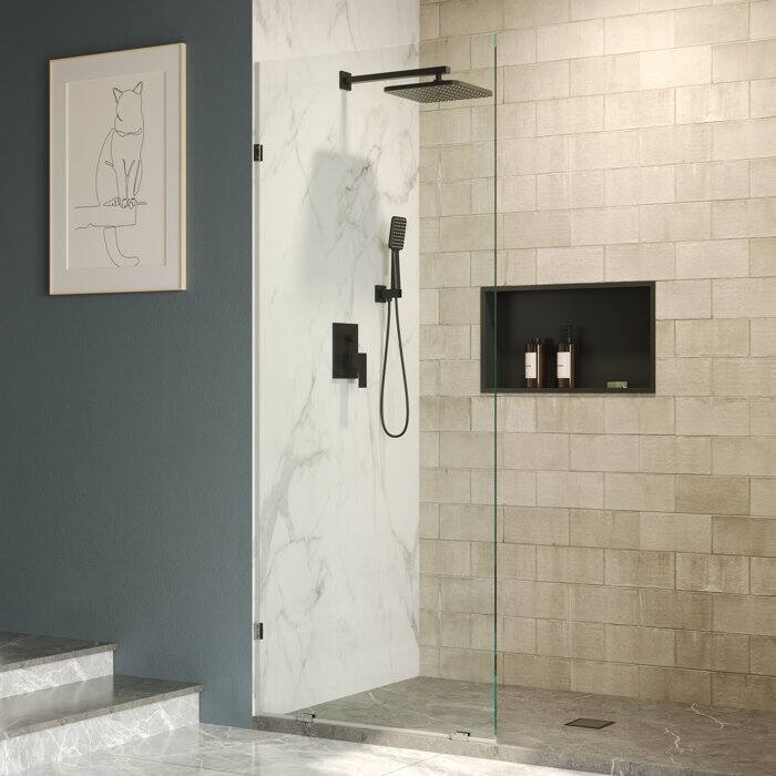 DeerValley 32"×78" Single Fixed Glass Panel For Shower, Thick Frameless Tempered Safety Glass Shower Screen