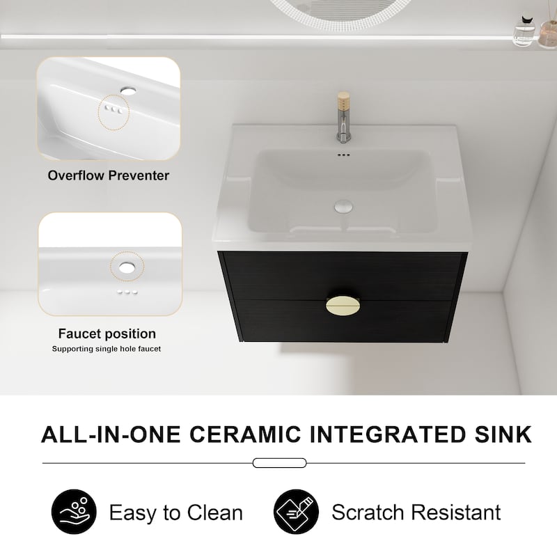 Bathroom Vanity With Sink In 24/28/30/60 Inch, Floating Bathroom Vanity With Soft Close Drawer