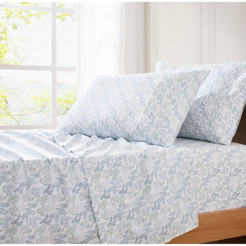Lush Decor Botanical Leaf and Floral Blue Sheet Set