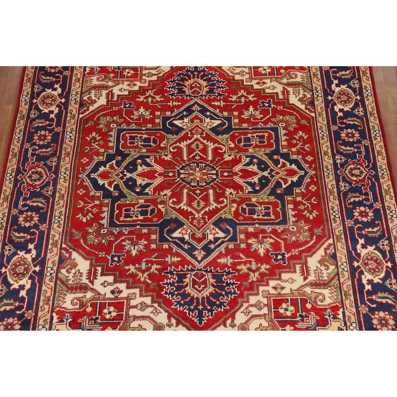Hand Knotted Oriental 100% Wool Carpet Traditional Medallion Red Heriz (serapi) Area Rug - 9' 11'' X 7' 11''