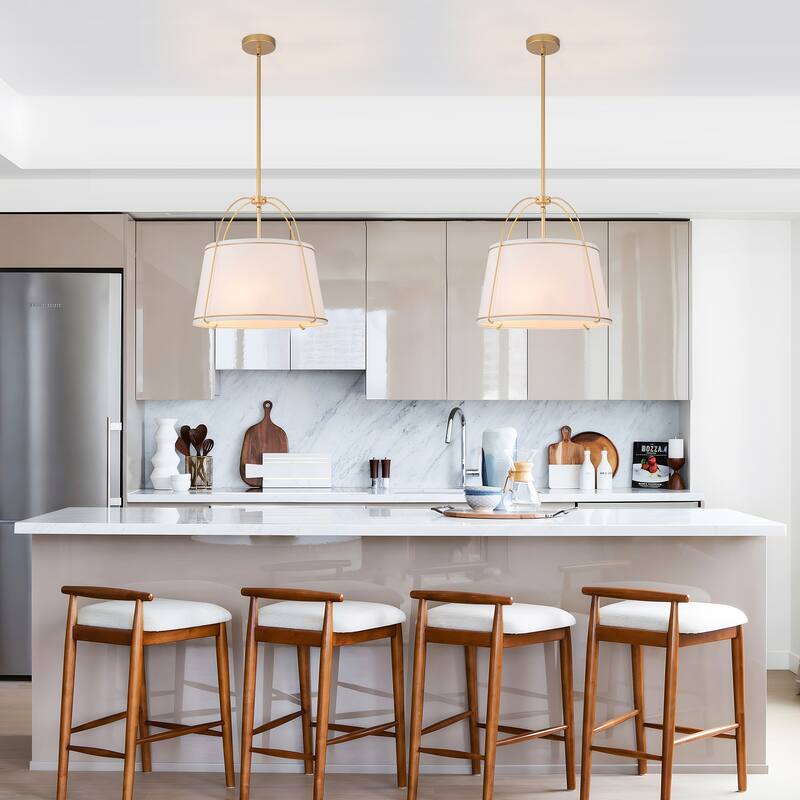 Starsky 3-Light Modern Dimmable Chandelier with Drum-shaped Fabric Shade