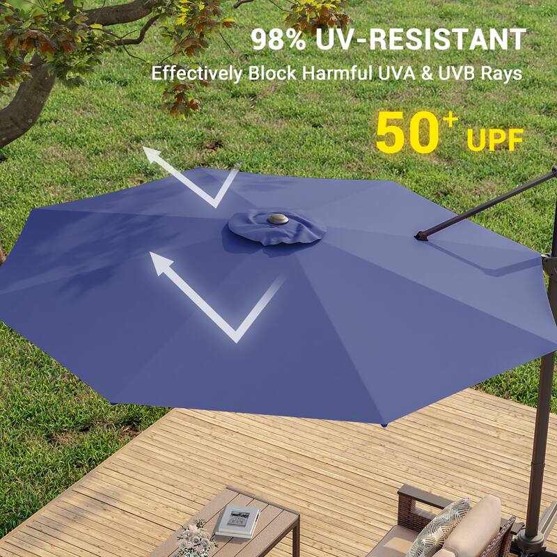 BONOSUKI 10x8FT Cantilever Patio Umbrella, Ultimate Outdoor Comfort with 360° Rotation and Canopy Angle Adjustment