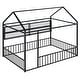 preview thumbnail 51 of 70, Full Size Metal House Bed Frame with Built-In Grid Shelves, Playful Canopy Design and Space-Saving Storage