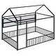 preview thumbnail 49 of 70, Metal Floor House Bed Frame with Fence and Shelves Black - Full