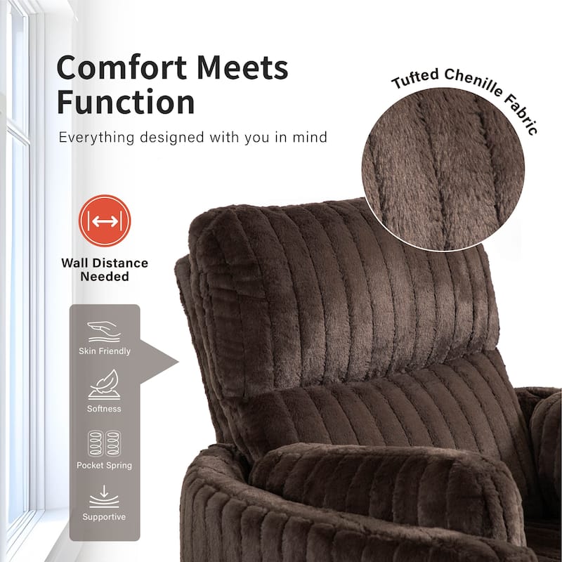 Furniture of America Jorvien Modern Chenille Power Swivel Glider Recliner with Pillows
