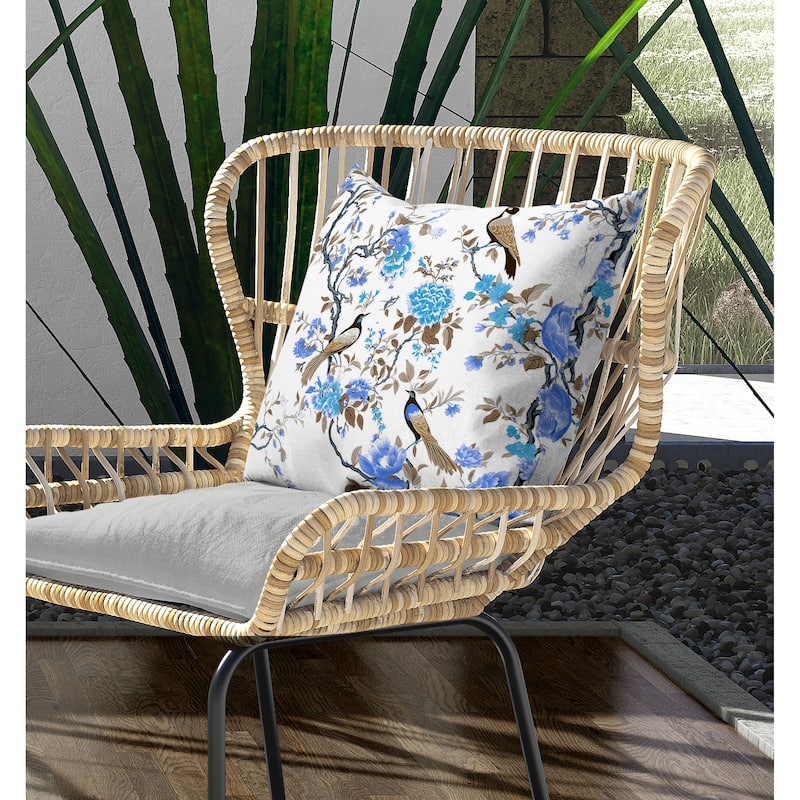 Flight of the Forest Indoor/Outdoor Reversible Throw Pillow White and Blue