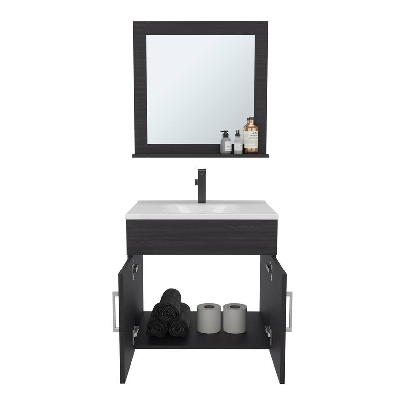 Blake Bathroom Mirror Cabinet with Two Interior Shelves, Wall-Mounted Storage Black