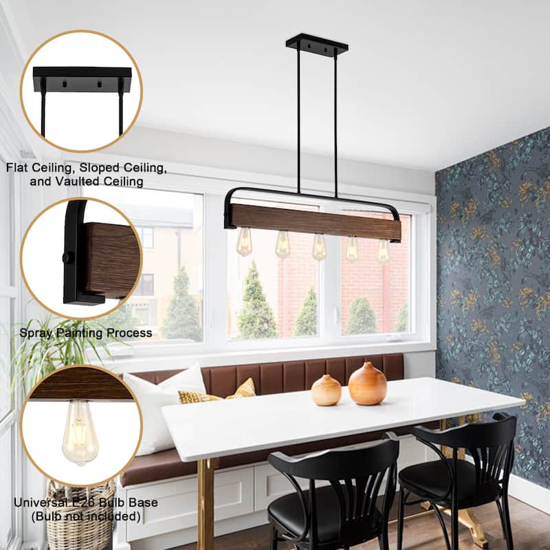 35.82-inch 5-light modern minimalist double-rod metal pendant lamp with adjustable height