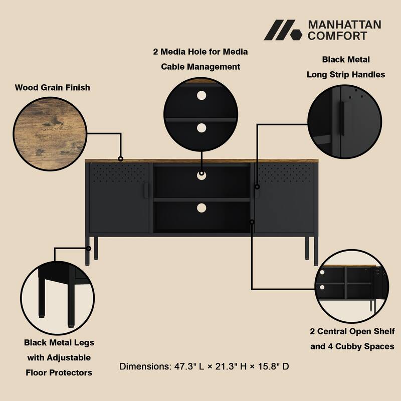 Metal Storage Cabinet with Wood Top and 6 Shelves for 40 Inch TV