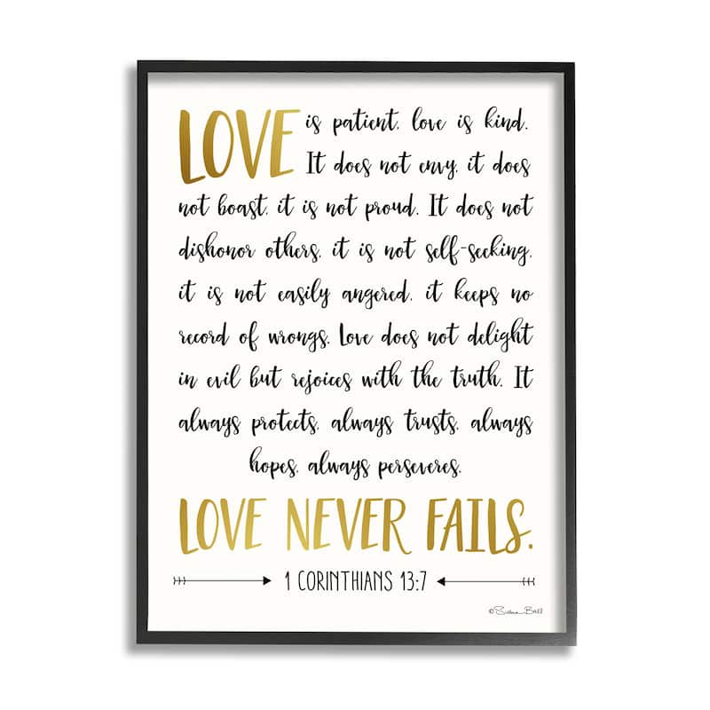 Stupell Love Is Patient Psalm Faith Based Word Design Framed Giclee Texturized Art by Susan Ball - 16 x 20 - Black