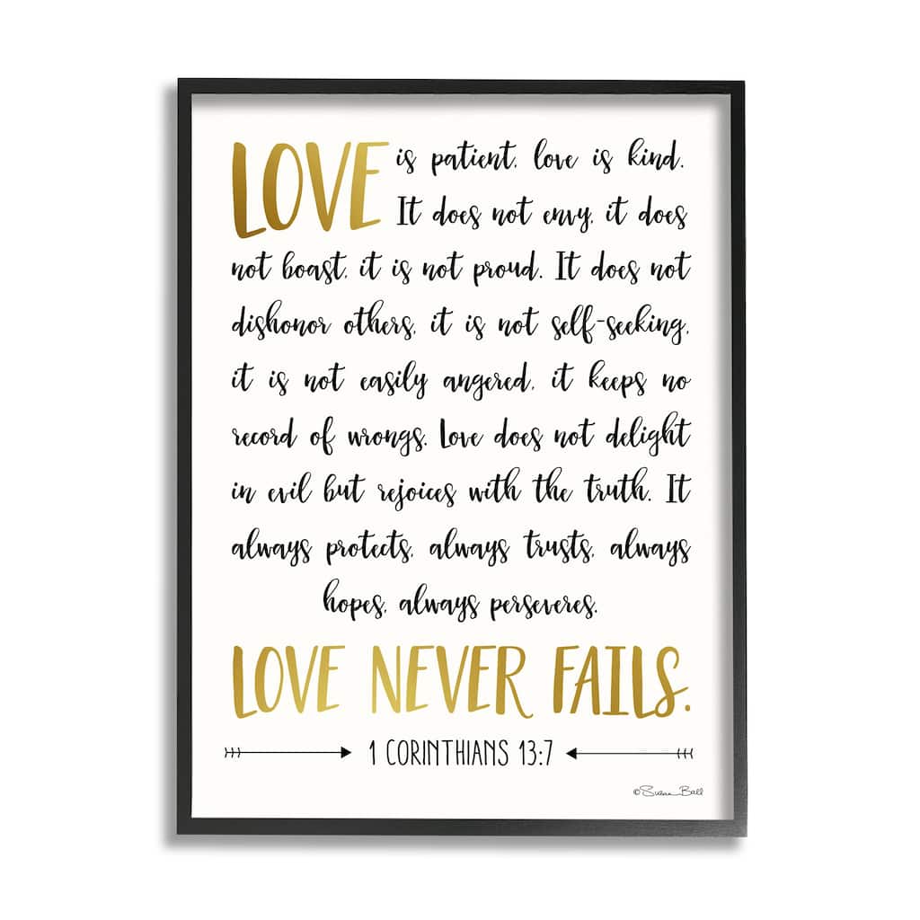 Stupell Love Is Patient Psalm Faith Based Word Design Framed Giclee Texturized Art by Susan Ball