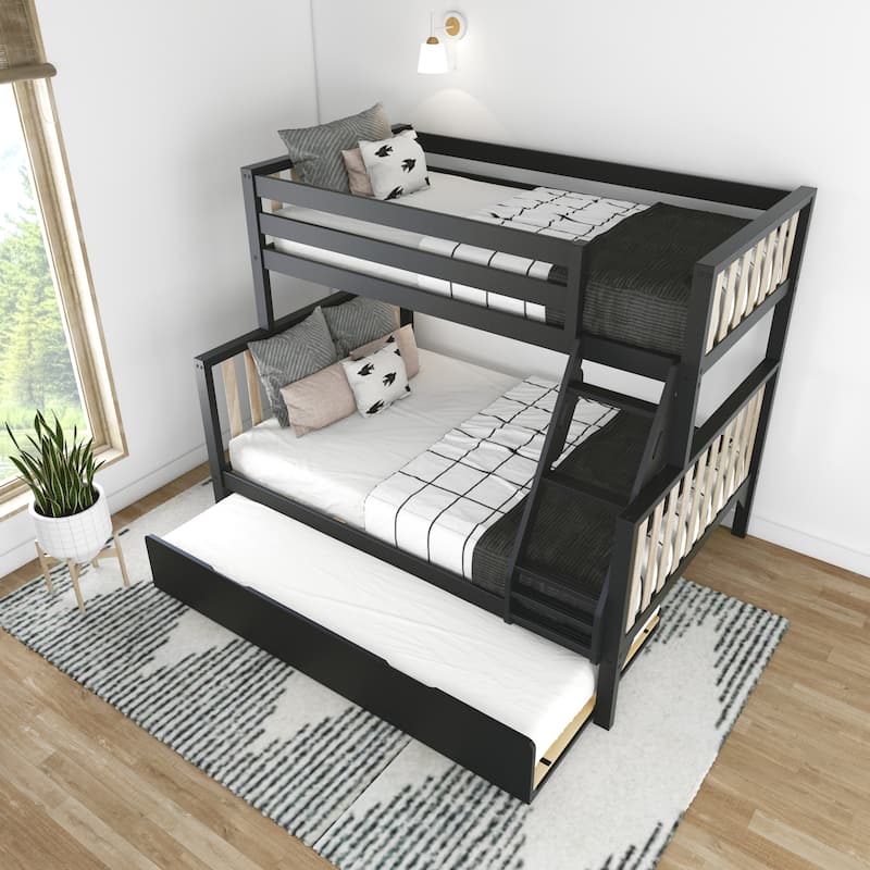 Scandinavian Twin Over Full Bunk Bed With Twin-Size Trundle
