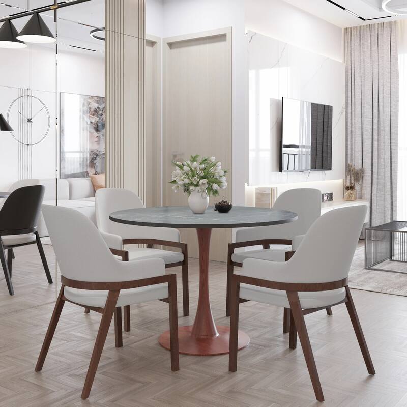 Bristol Round Dining Table 36 in. Wide MDF Tabletop in Cherry Steel Pedestal Base for Modern Kitchen and Dining Room
