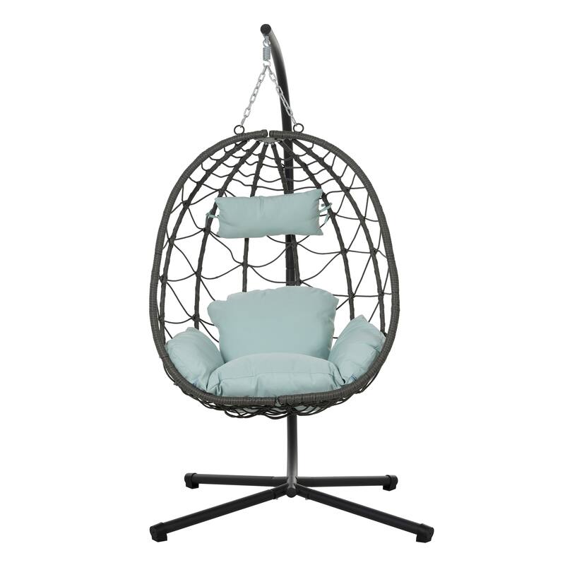 Steel Frame Wicker Egg Chair with Stand - blue