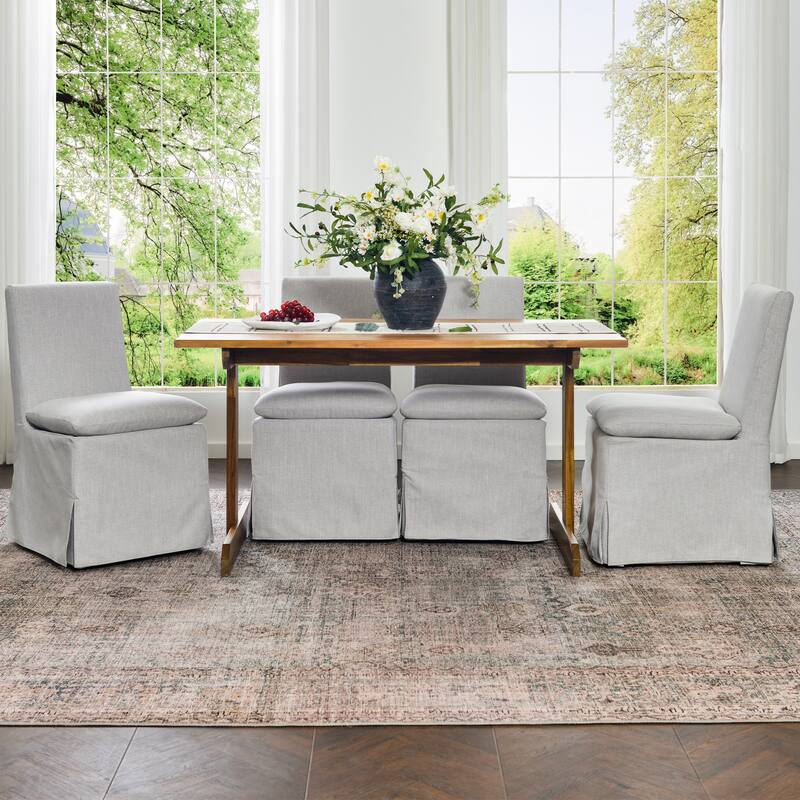 KINWELL Performance Fabric Slipcover Dining Chair Side Chair With Casters
