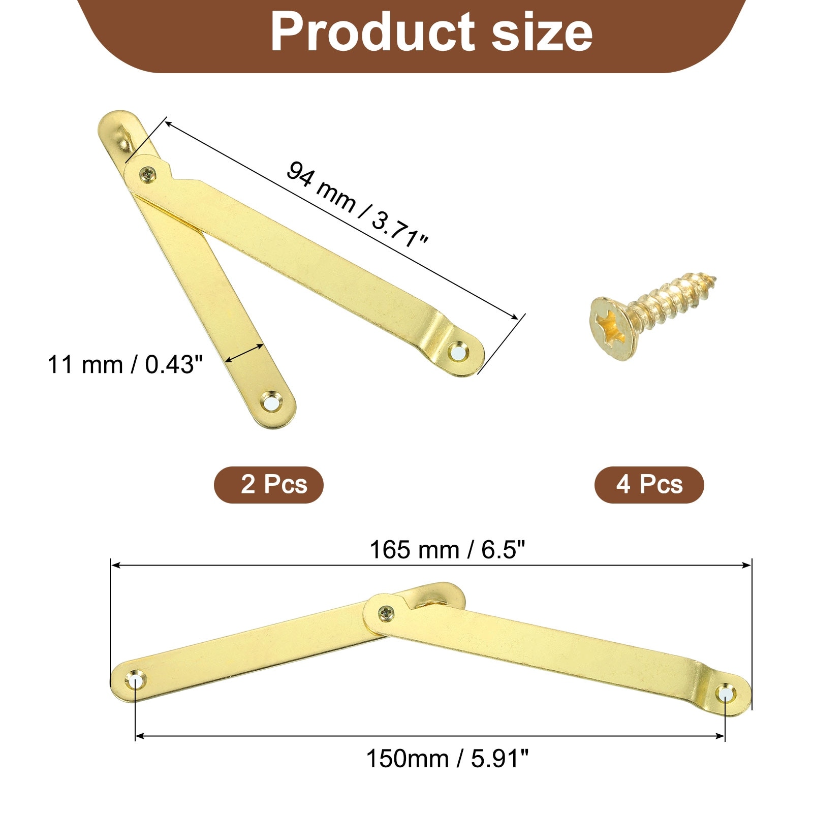 Folding Lid Support Hinges, Left Side Lift Up Stay Hinge - Copper