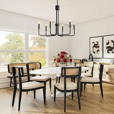 YANSUN 6-Light Black Farmhouse Chandelier Rustic Industrial Kitchen Island Hanging Pendant Light for Dining Room Bedroom Foyer