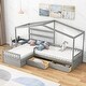 preview thumbnail 3 of 16, Solid Construction L-Shaped Platform Bed Twin Size House Platform Bed with Three Storage Drawers