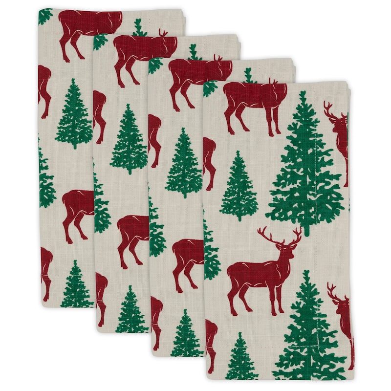 Deer and Christmas Trees Holiday Table Napkins (Set of 4)