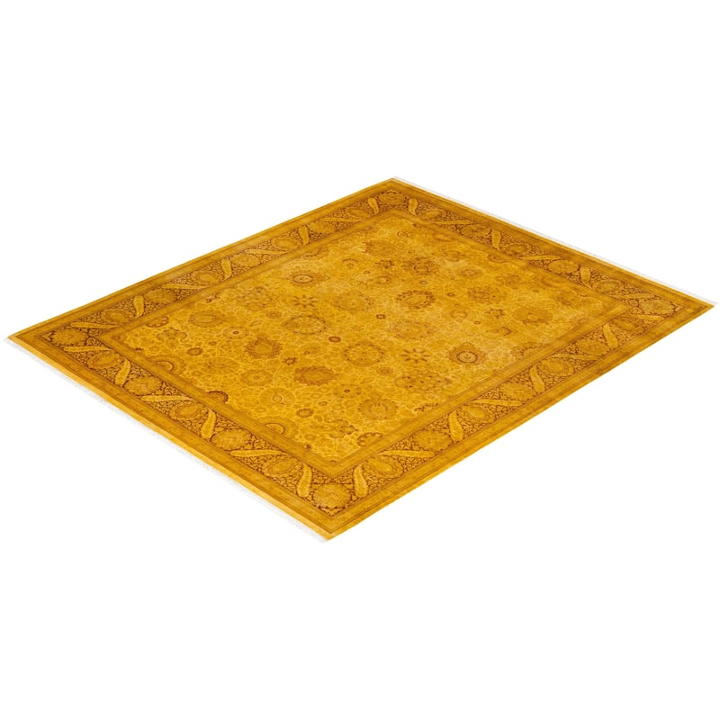 Overton Hand Knotted Wool Vintage Inspired Modern Contemporary Overdyed Yellow Area Rug - 8' 3" x 10' 0"