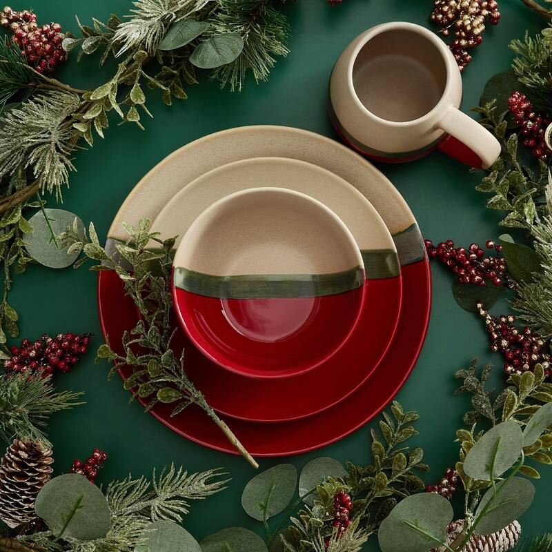 Paseo Road Pasadizo Red and Cream 16 Piece Ceramic Western Dinnerware Set