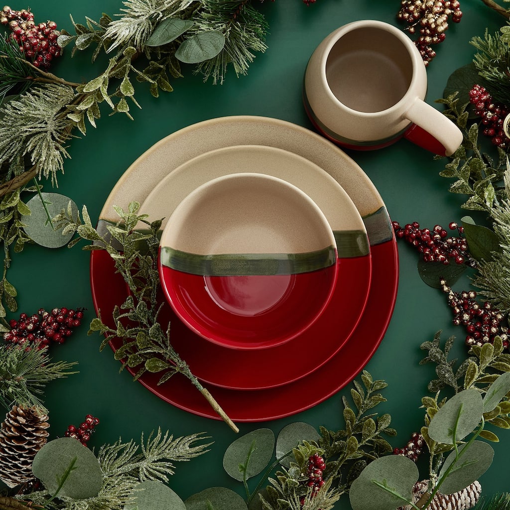 Paseo Road Pasadizo Red and Cream 16 Piece Ceramic Western Dinnerware Set