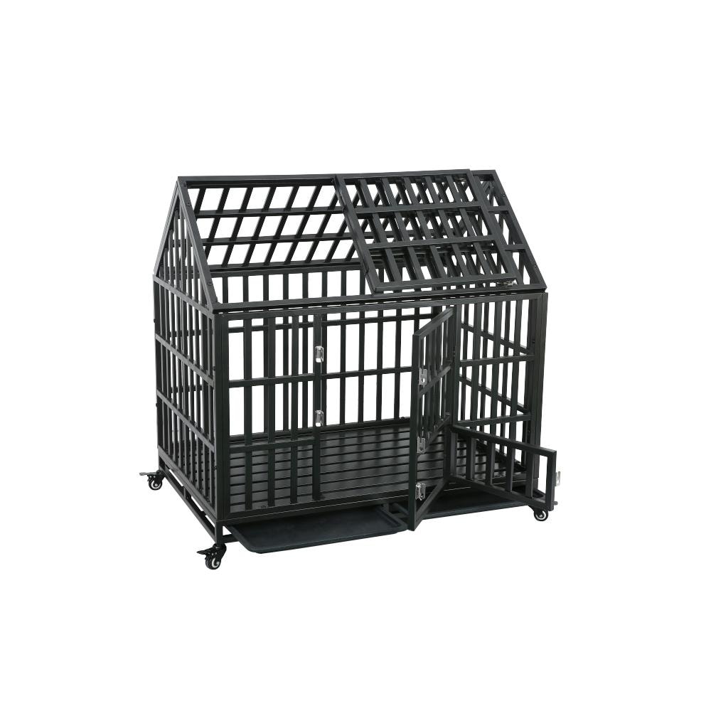 Heavy Duty Dog Cage pet Crate with Roof Lockable Wheels Removable