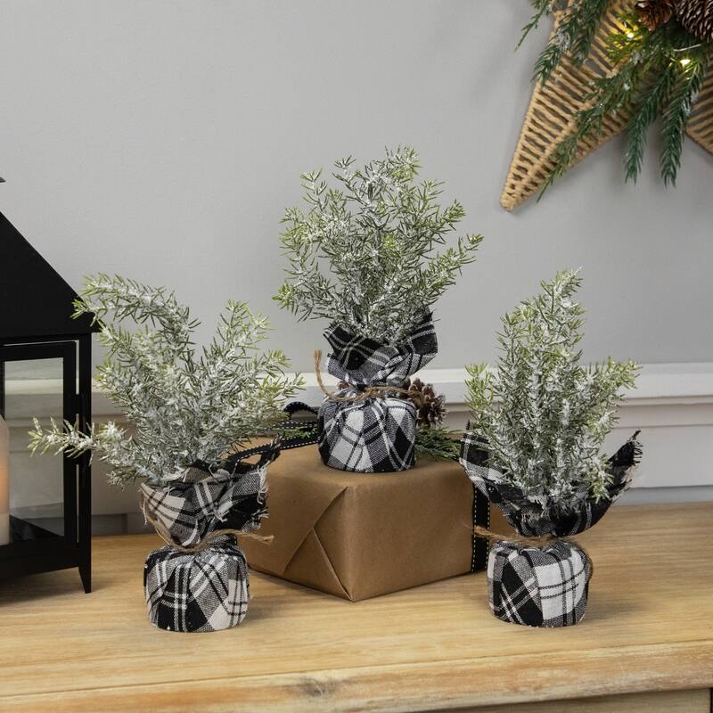 Mini Frosted Pine Artificial Christmas Trees - 10" - Set of 3
