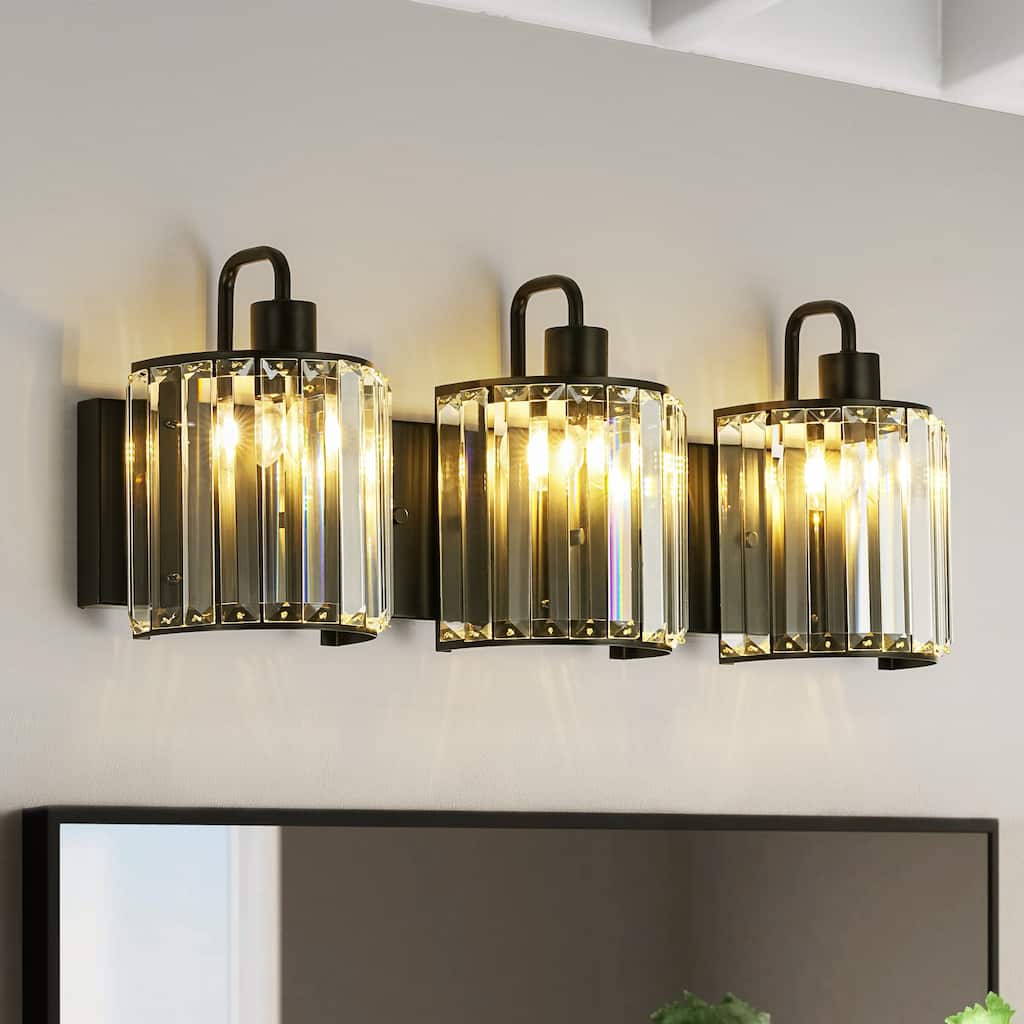 3-Light Modern Luxury Metal & Crystal Vanity Wall Light for Bathroom