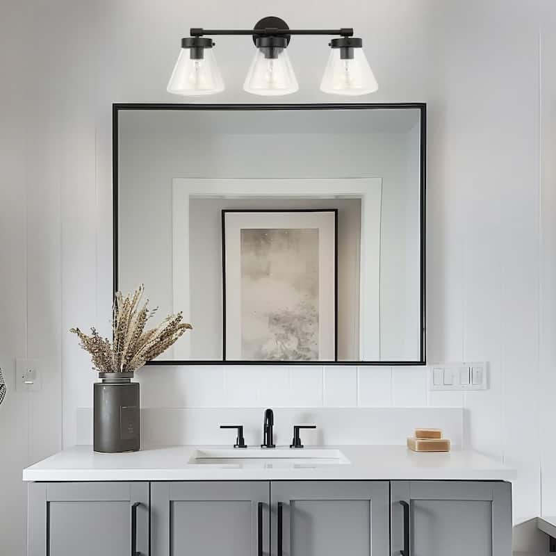 Glam Modern Farmhouse 3-Light Black Vanity Light - 30.3"L x 7.67"W x 10.1"H