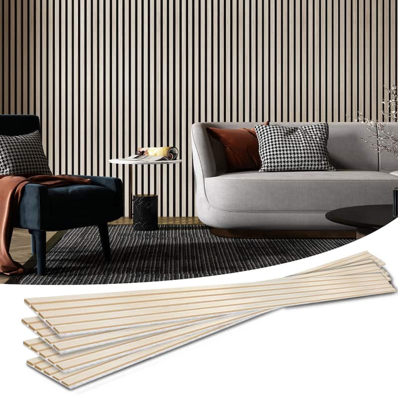 Art3d 7.9 x 94.5in Acoustic Wall Panels,Wood Slat Wall Panel for Wall and Ceiling,4pcs - White Elm