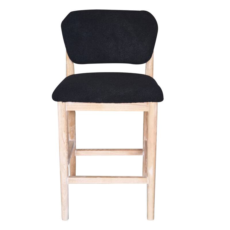 Fela Counter Stool Chair, Black Seat and Back, Natural Brown Wood