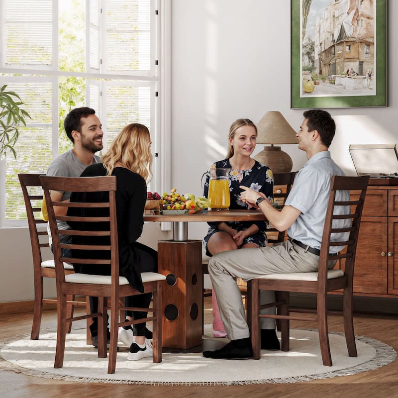 HOMCOM Wooden Dining Chairs Set of 4, Farmhouse Upholstered Kitchen Chairs with Rubber Wood Frame for Living Room, Dining Room