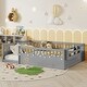 preview thumbnail 3 of 10, Full Size Toddler Floor Bed Fence Bed with Guardrails, Grey