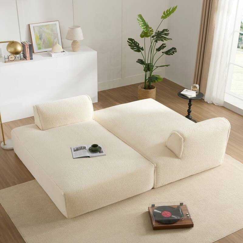 90.0" Modern Oversized Plush Fabric Modular Spacious Foam-filled Sectional Sofa for Living Room - Beige