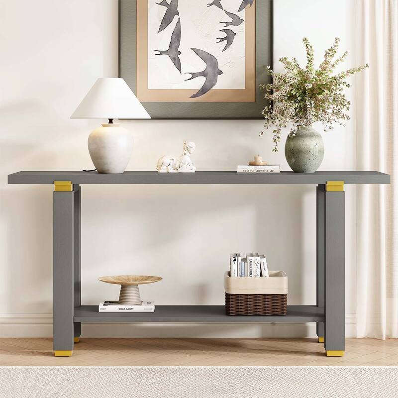Minimalist Console Table with Metal Accents and Practical Built - Gray