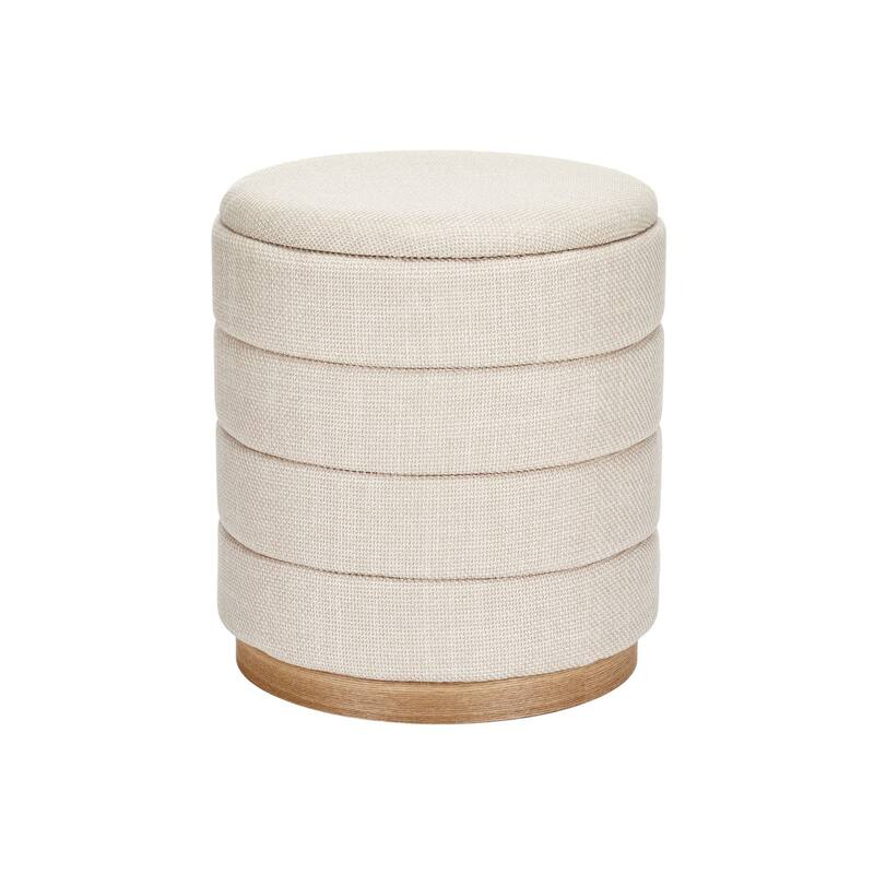 Modern Cylinder Ottoman with Hidden Storage Linen Upholstery Seat