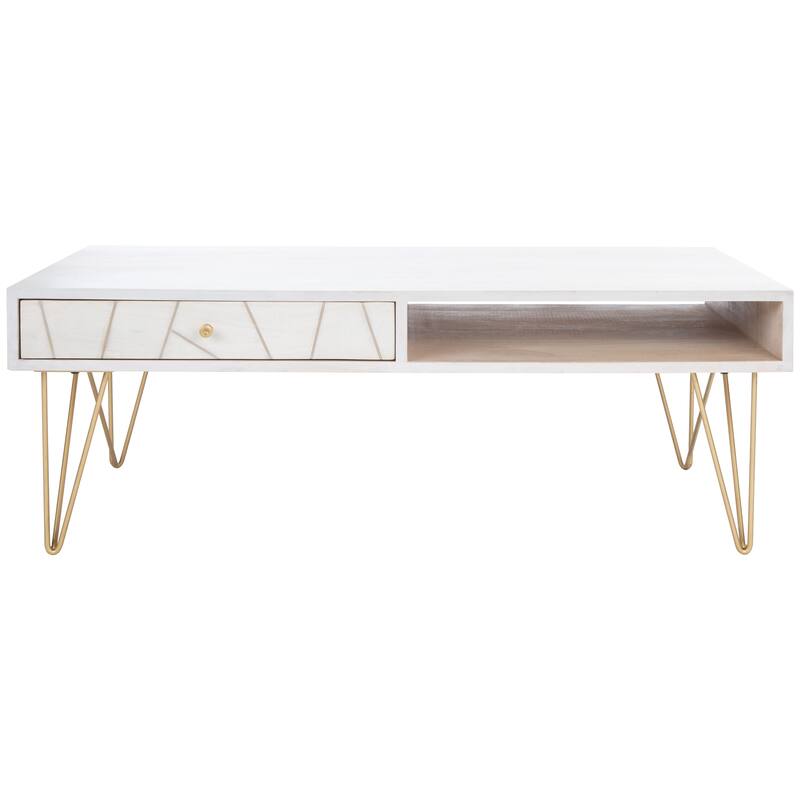 SAFAVIEH Nilgun 1-Drawer 1-Shelf Living Room Coffee Table - 43" W x 21.6" L x 16" H - 43Wx22Dx16H