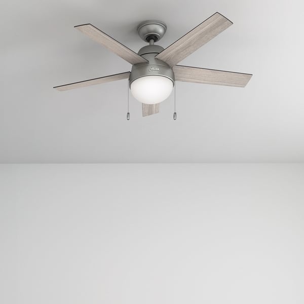slide 2 of 14, Hunter 46" Anslee Ceiling Fan with LED Light Kit and Pull Chain - Transitional, Contemporary Matte Silver