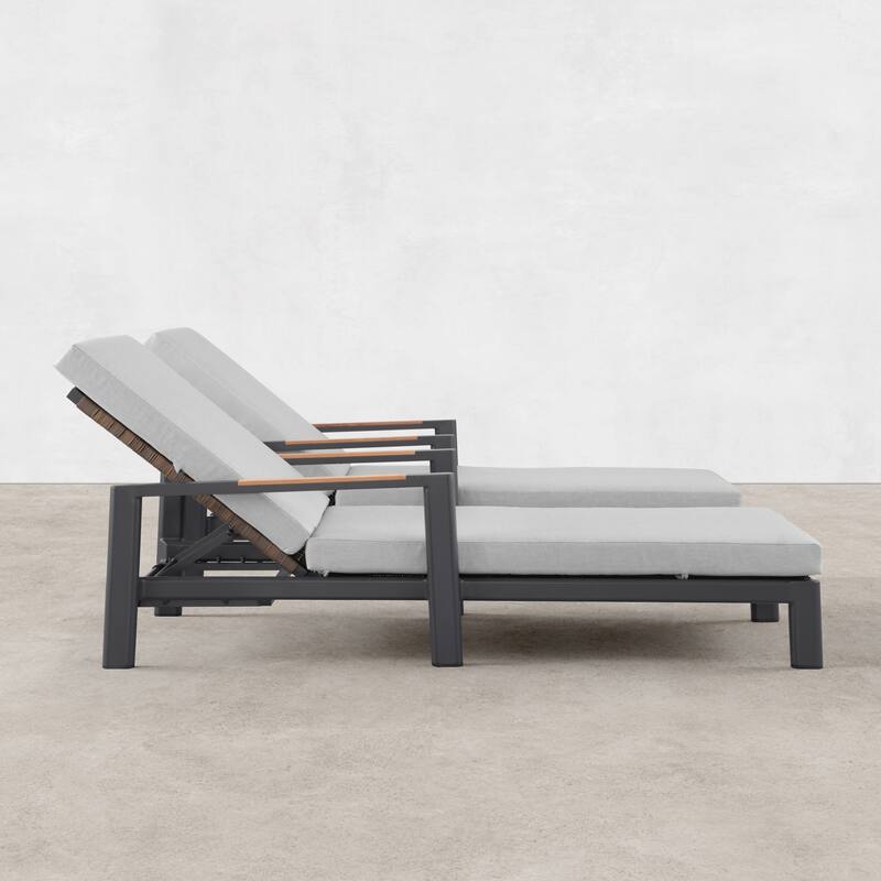 Arlo Teak & Wicker Aluminum Dual-Use Outdoor Chaise Lounge (Set of 2)