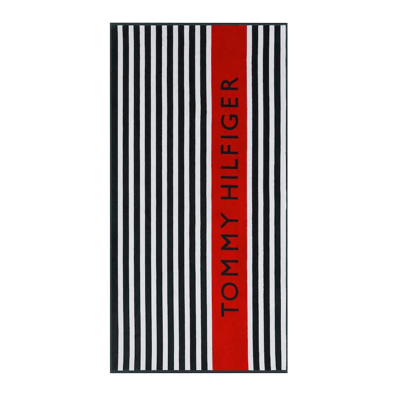 Tommy Hilfiger Printed Cotton Beach Towel - 36 x 68 - Leisure Blue