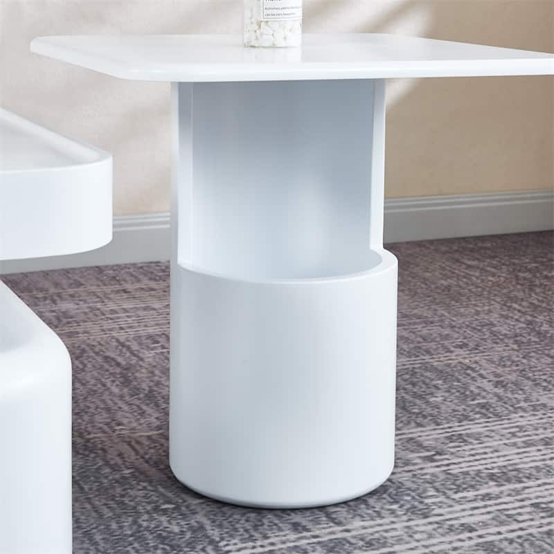 2 Pieces White MDF Square Coffee Table Set for Living Room,Bedroom