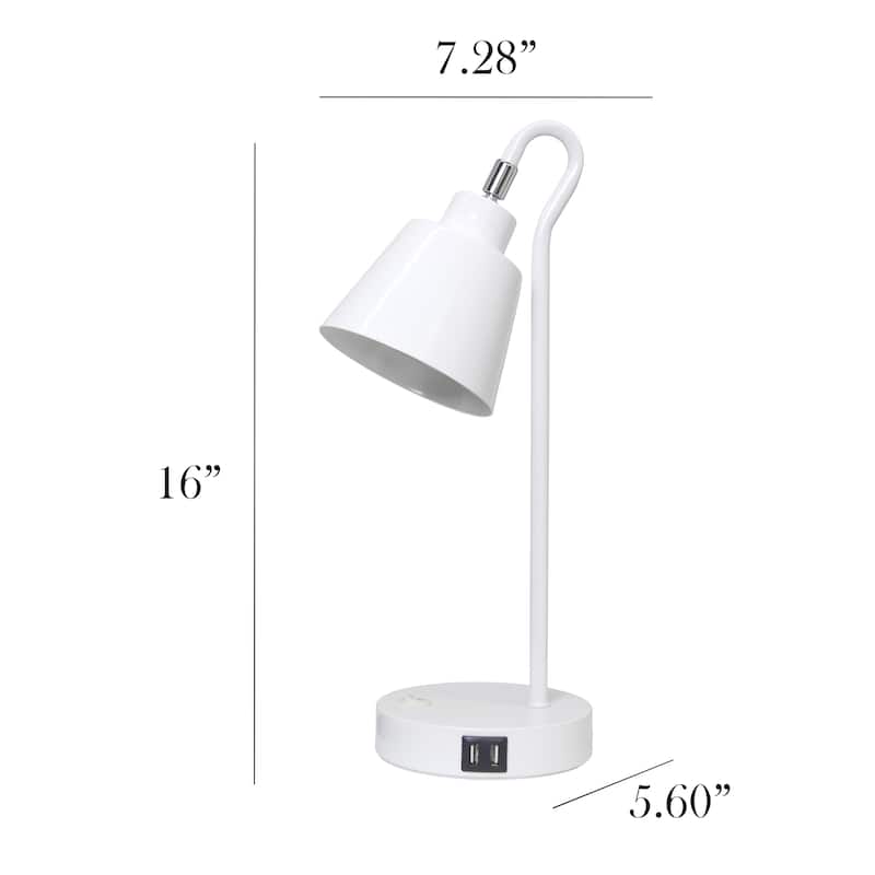 Modern Metal Desk Lamp with Dual USB Charging Ports Adjustable Arm Multiple Colors - 7.28” x 5.60” x 16”