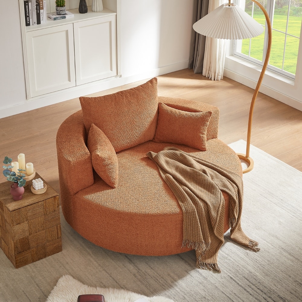 360° Swivel Chair Accent Barrel Chair Swivel Round Sofa Chair with 3 Removable Pillows for Living Room, Bedroom