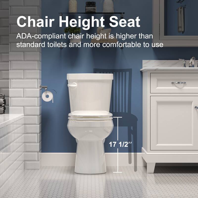 Two-piece 1.28 GPF Single Flush ADA Chair Height Elongated Toilet Map Flush 1000g, Soft-Close Seat Included
