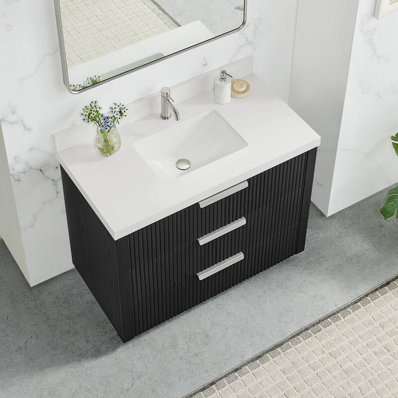 Santarem Single Vanity with Pure White Quartz Stone Top without Mirror
