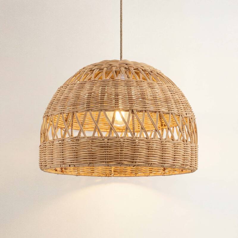 Radiant Rattan Pendant Light - Natural Dome 1-Light Handwoven Light Fixture For Modern, Transitional, Farmhouse Room Decor