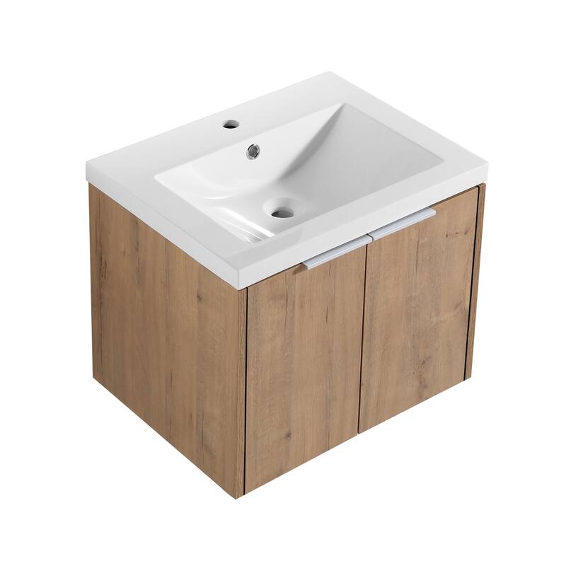 24x18 Floating Bathroom Cabinet with Sink, Soft-Close Doors & Metal Handles, Ideal for Small Bathrooms