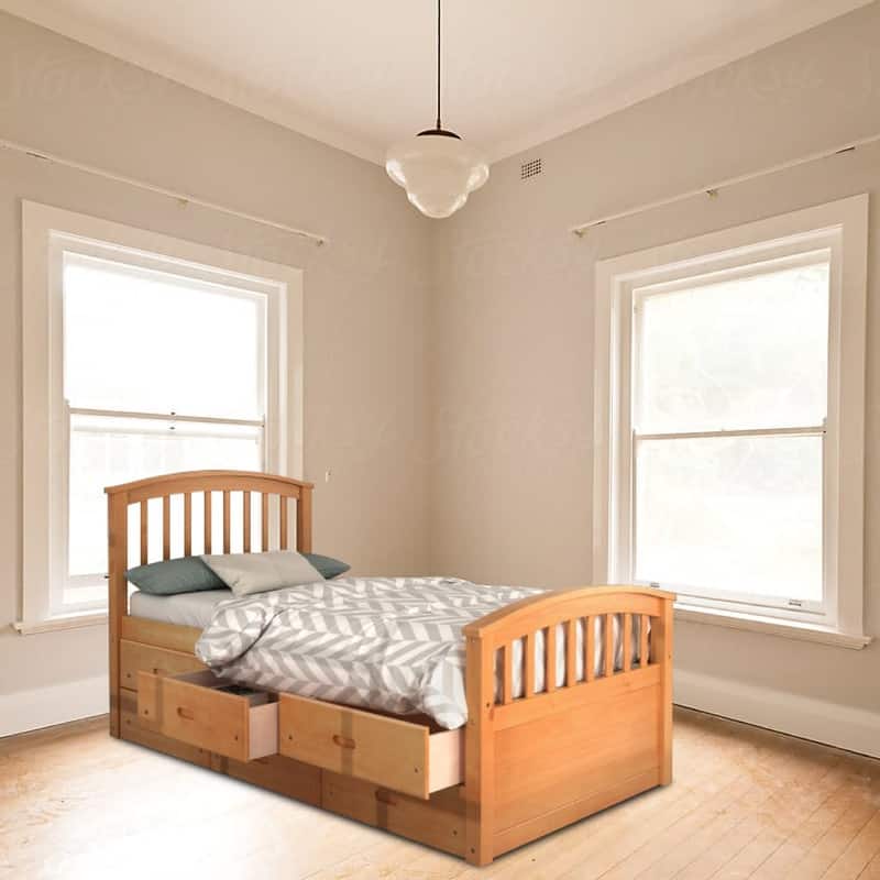 Storage twin frame Oak shelf bed Solid Wood drawers in bed